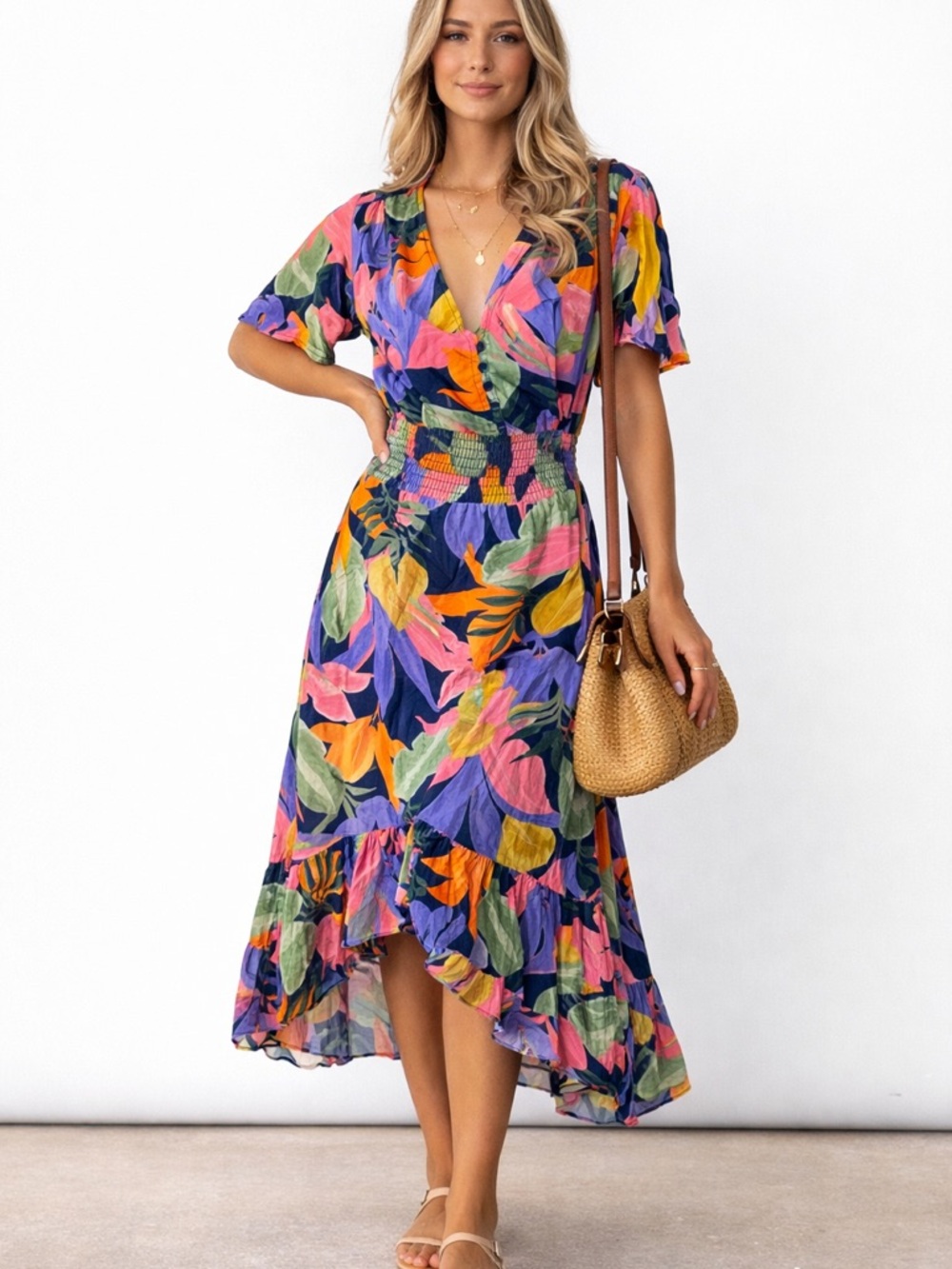 ANTHROPOLOGIE Abel The Label Floral Midi Dress XS Colorful Asymmetric